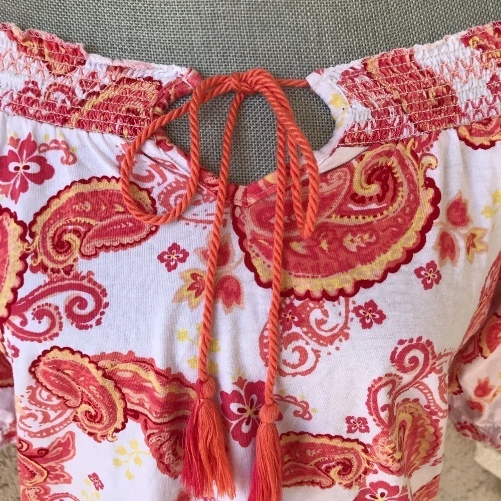 On or Off The Shoulder Top‎ Paisley Print Cotton M
